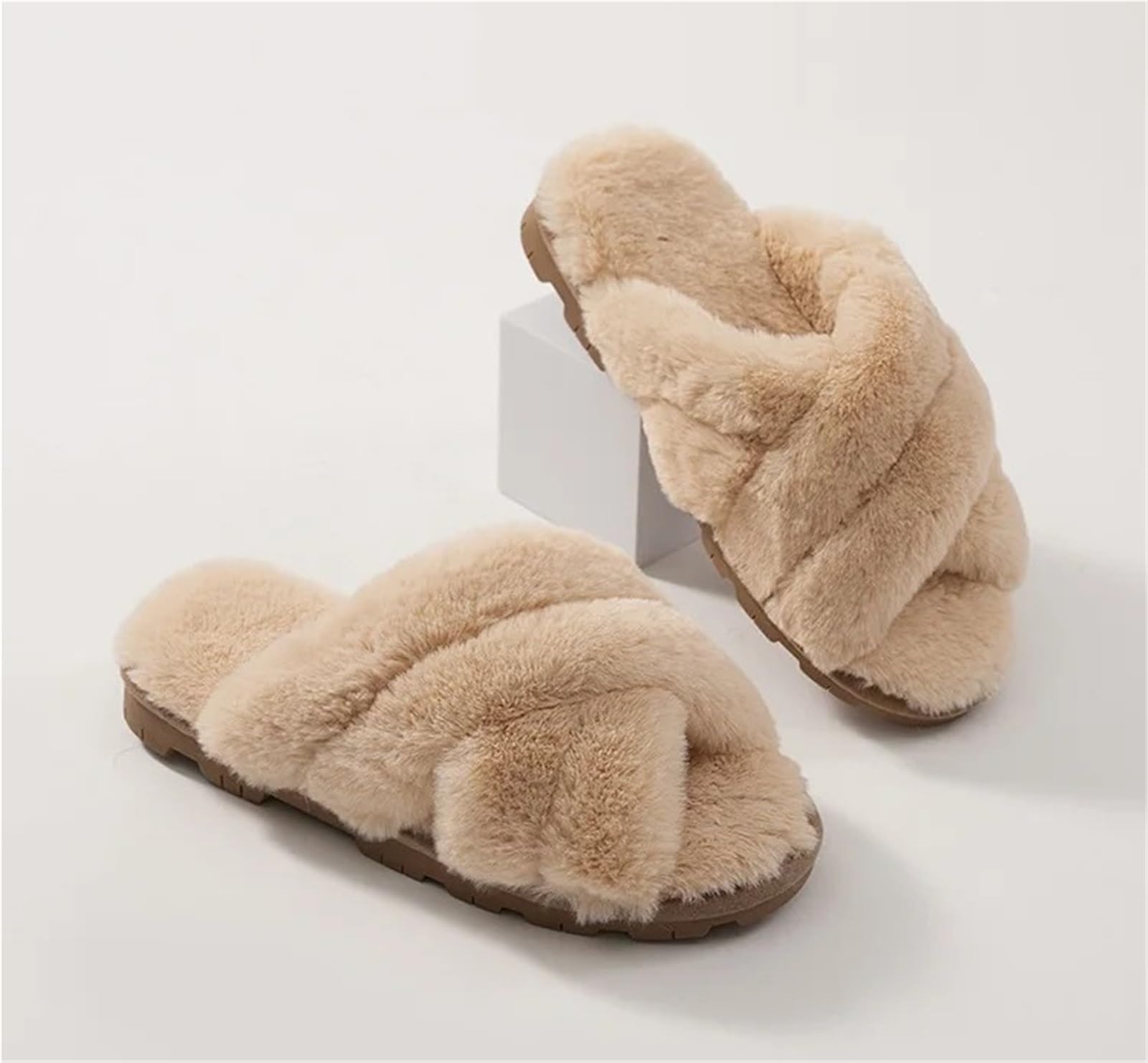 Zapatillas Esponjosas Cruzadas Zapatillas de algodón for Mujer, Piel Fondo Grueso, otoño e Invierno, Nuevas Prendas Vestir, Zapatos casa Suave, Suela Espuma Goma cálida