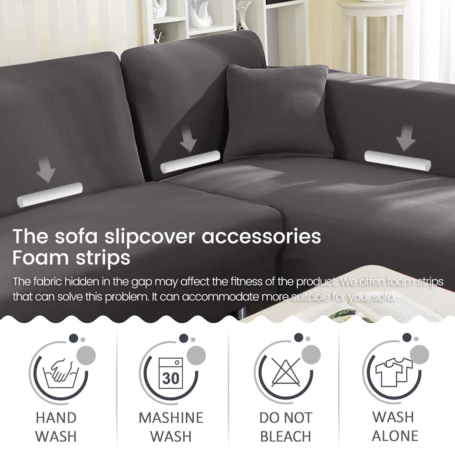 ShowyLive Juego de 2 Funda Chaise Longue Izquierdo/Derecho Ajustables Funda Cubre Sofá Chaise Longue Elásticas para Forma L Extraíbles Lavables (1 Plazas+2 Plazas, Gris)