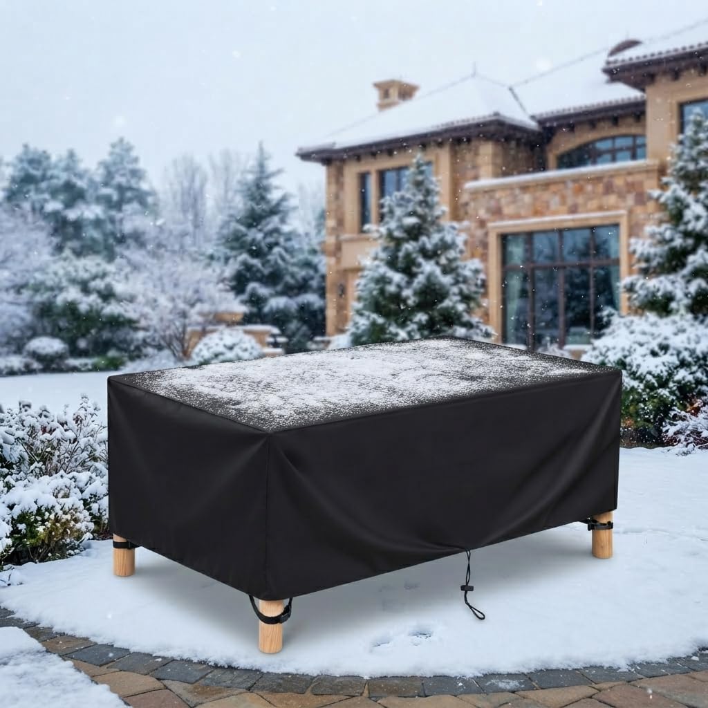 Winterfest Gartenmöbel Abdeckhaube 365x365x35cm Gartentischabdeckung Wasserdichte Abdeckung für Gartenmöbel, Terrassenmöbel, Rattan Sofa, Tisch und Stühle Windfest, Reißfest, Schwarz
