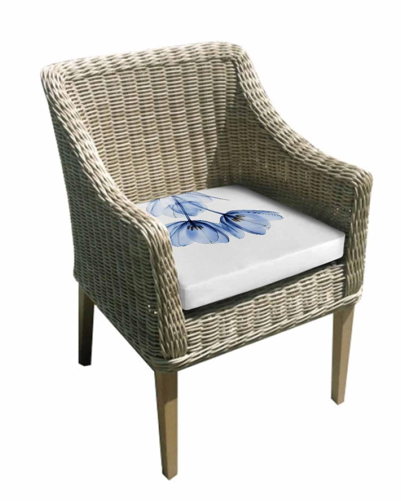 2 Pack Light Blue Tulip Waterproof Cushion Covers with Ties, Outdoor Patio Chaise Lounge Chair Seat Cushion Slip Covers Replacement(Only Cover) Farmhouse Abstract Elegant Flowers 24