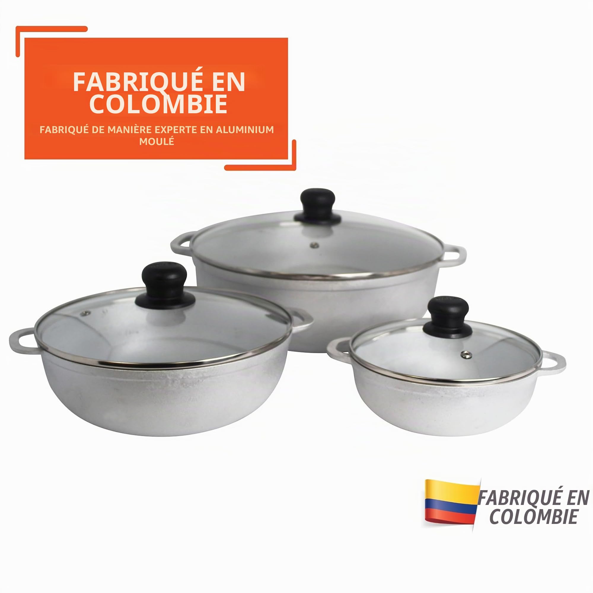 Imusa Caldero Naturel colombien Traditionnel Couvercle en Verre 1.4/3.4/6.6 Quart Silver