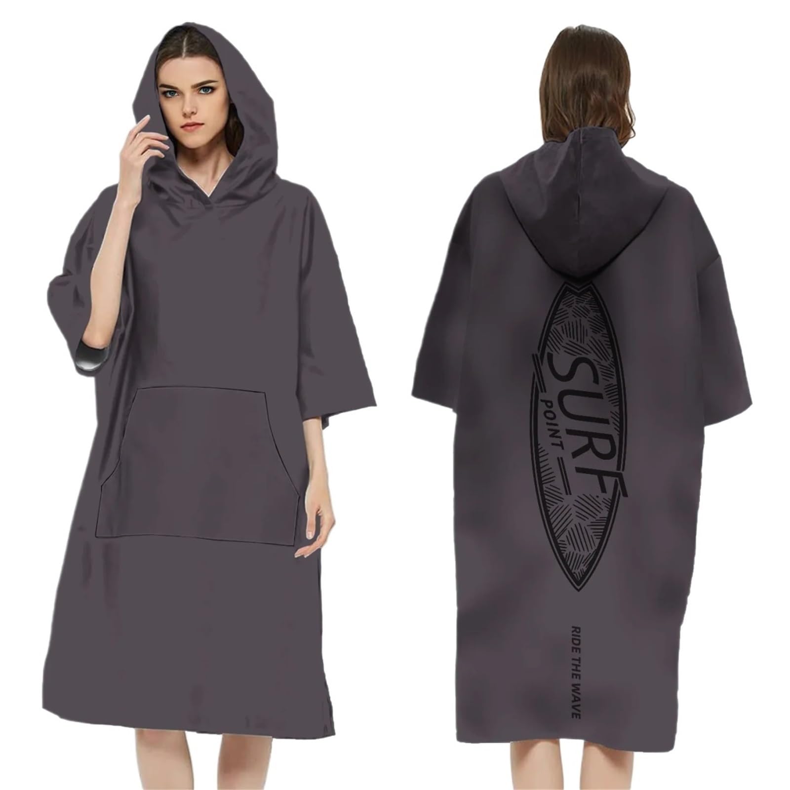 Poncho Serviette de Bain à Capuche séchage Rapide Peignoir Plage Surf Adulte Peignoir de Plage(Grey)