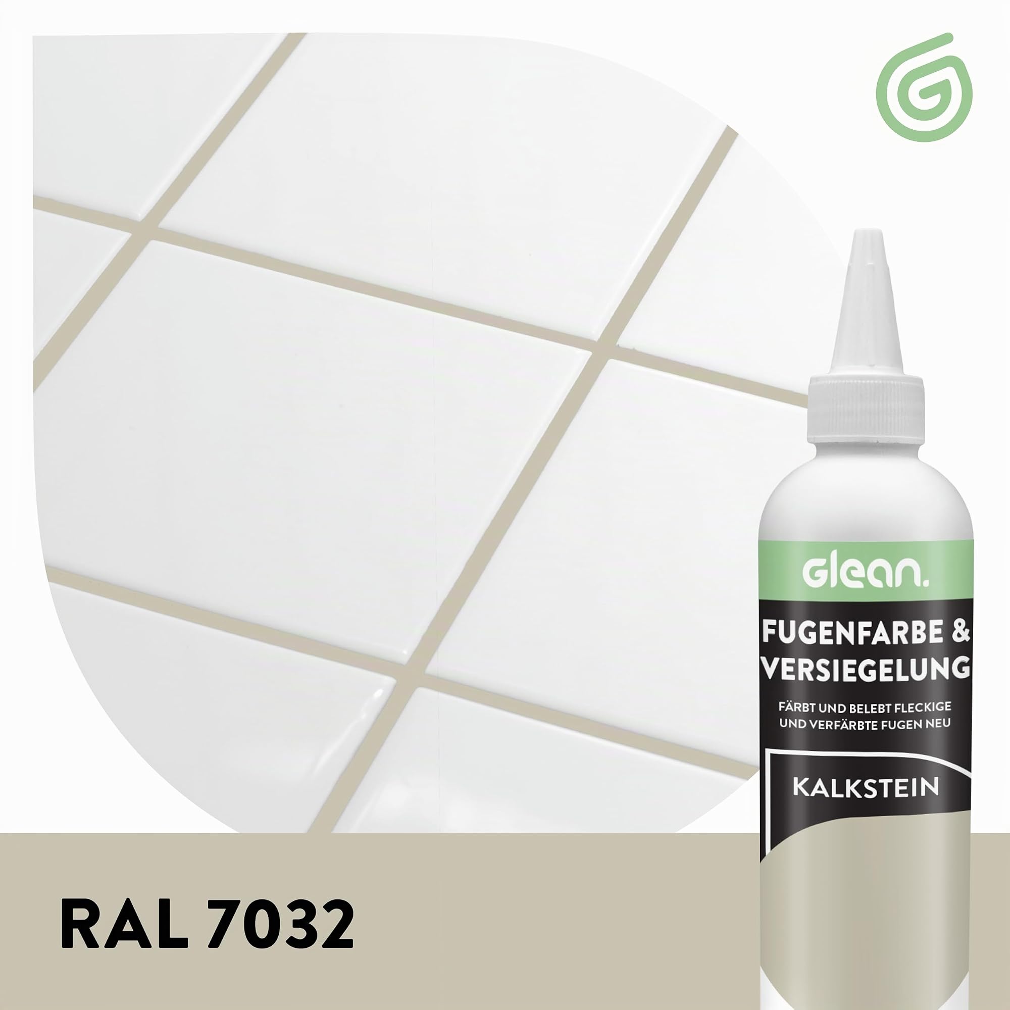 GLEAN Fugenfarbe & Versiegelung Kalkstein | 340g | Erneuert & schützt Fliesenfugen | Mit Schaumstoffpinsel | Atmungsaktiv & fleckenresistent | Für Bad, Dusche & Küche
