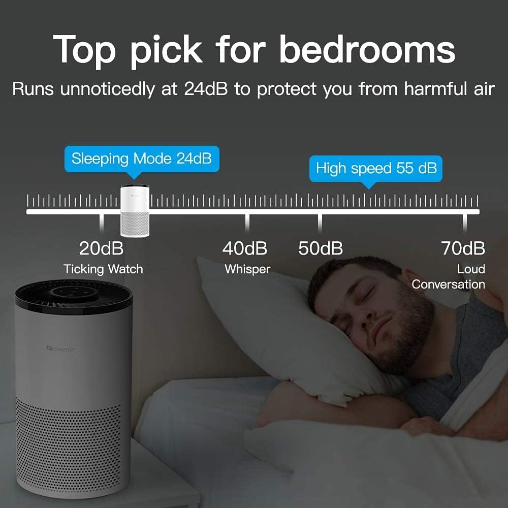 Review Discount Proscenic A8 Air Purifier for Home Large Room, CADR 220 m³/h, H13 HEPA Filter 4-Stage Filtration for Pet Smoker, Up to 1290 Sq. Ft, WiFi Air Cleaner for Home Living Bedroom Large Room Office