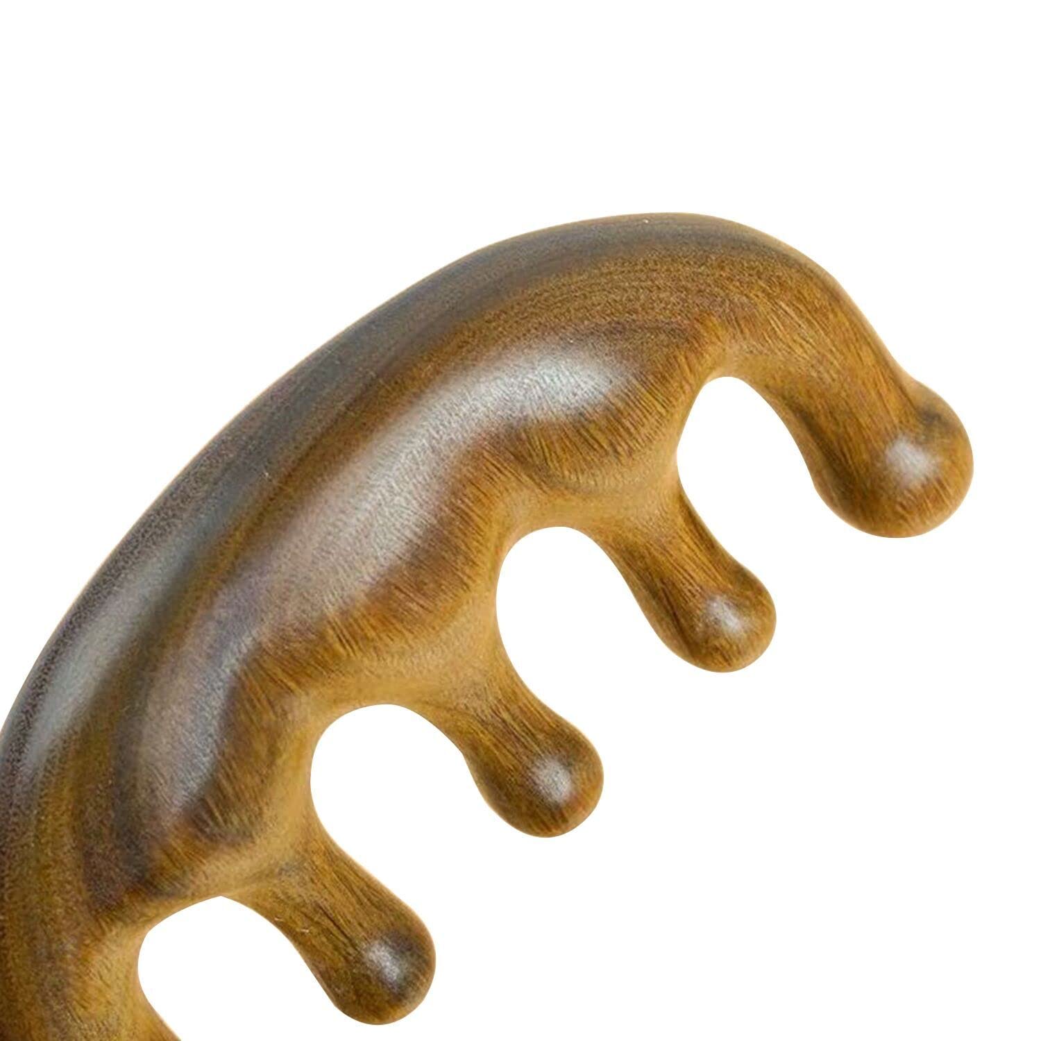 Grzebień do masażu, 100% naturalne, ręcznie wykonane czyste drewno, pięciozębny grzebień meridiany, skrobanie, wielofunkcyjne ręczne narzędzie do masażu głowy, ręcznie wykonany grzebień z drzewa sandałowego do pielęgnacji głowy, relaksu, masażu Acupoint