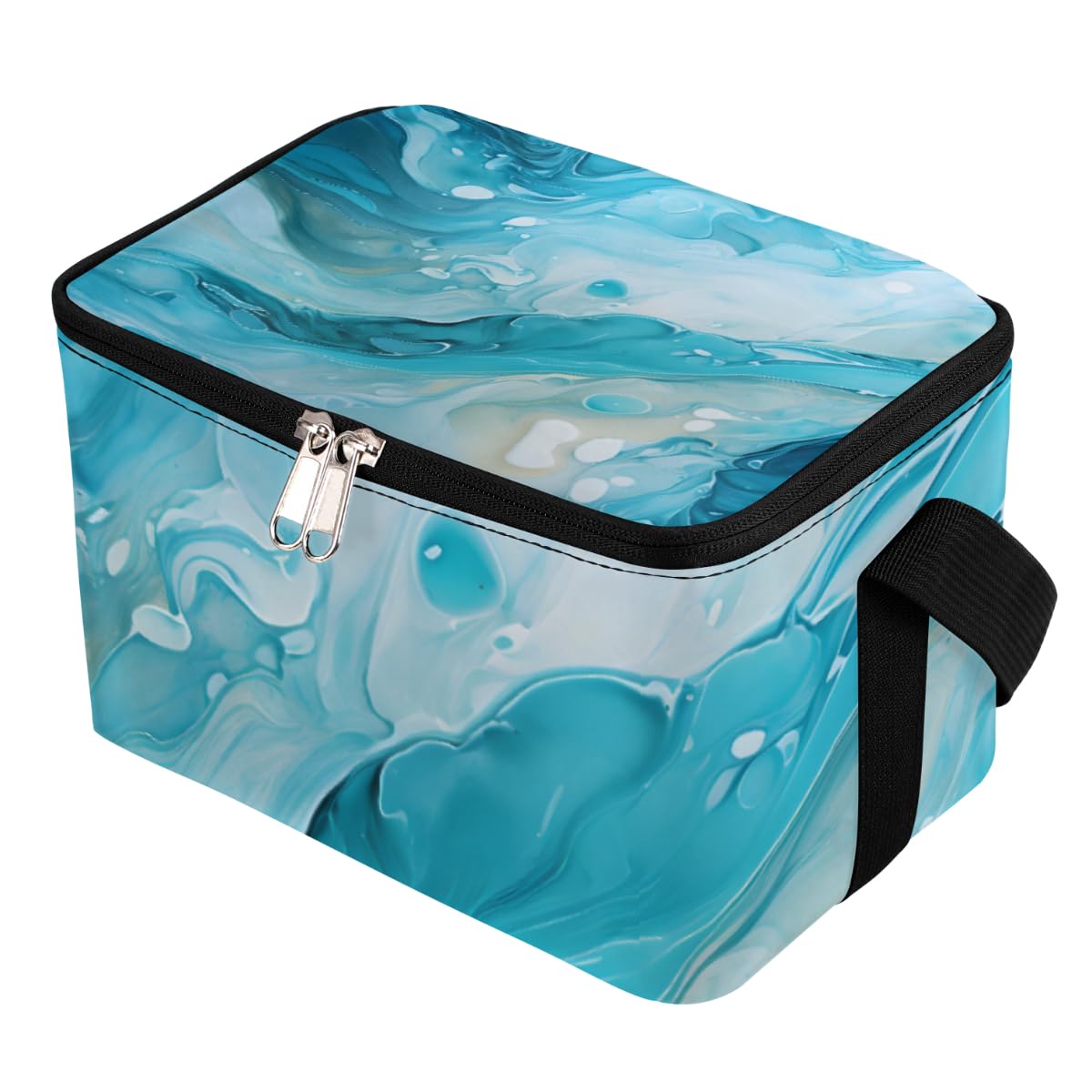 GzLeyigou Lunch Bags for Women Men 9 Cans,Marble Liquid Texture Hot & Cold Food Delivery Bag Insulated Grocery Bag Insulated Lunch Box Blue Marbling Cooler Bag for Office Work Picnic Beach