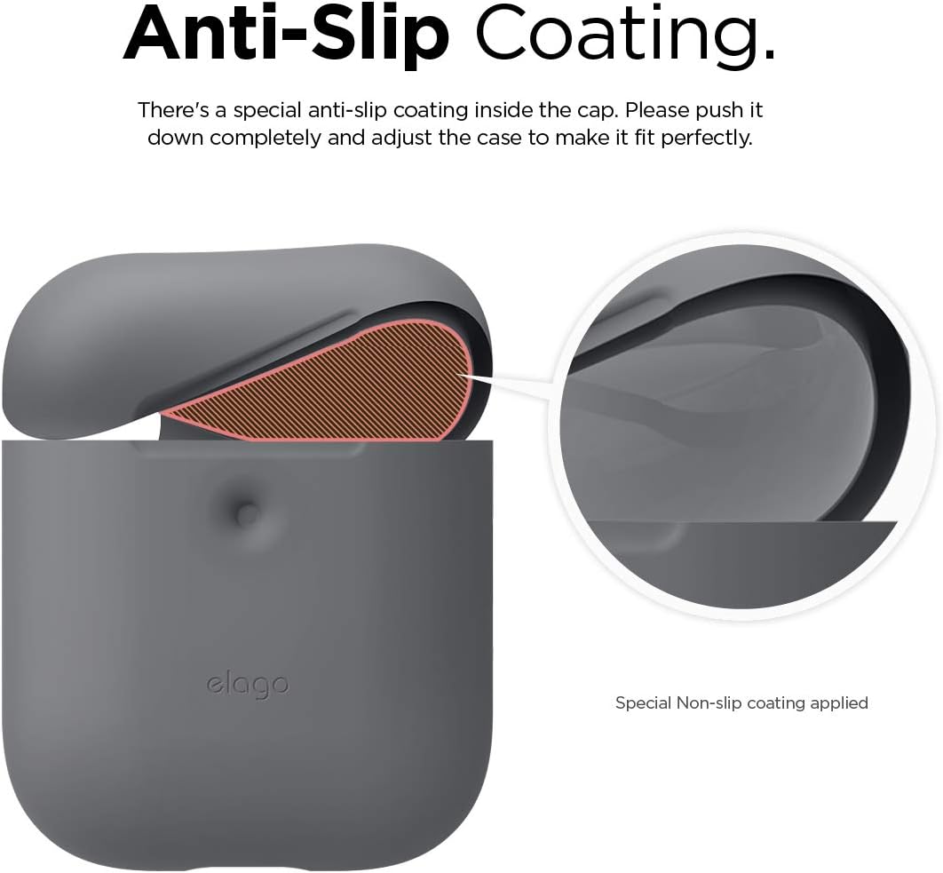 elago Silicone Protective Case Compatible with Apple AirPods 2 Wireless Charging Case, Front LED Visible, Anti-Slip Coating Inside [Patent Registered] [Medium Grey]
