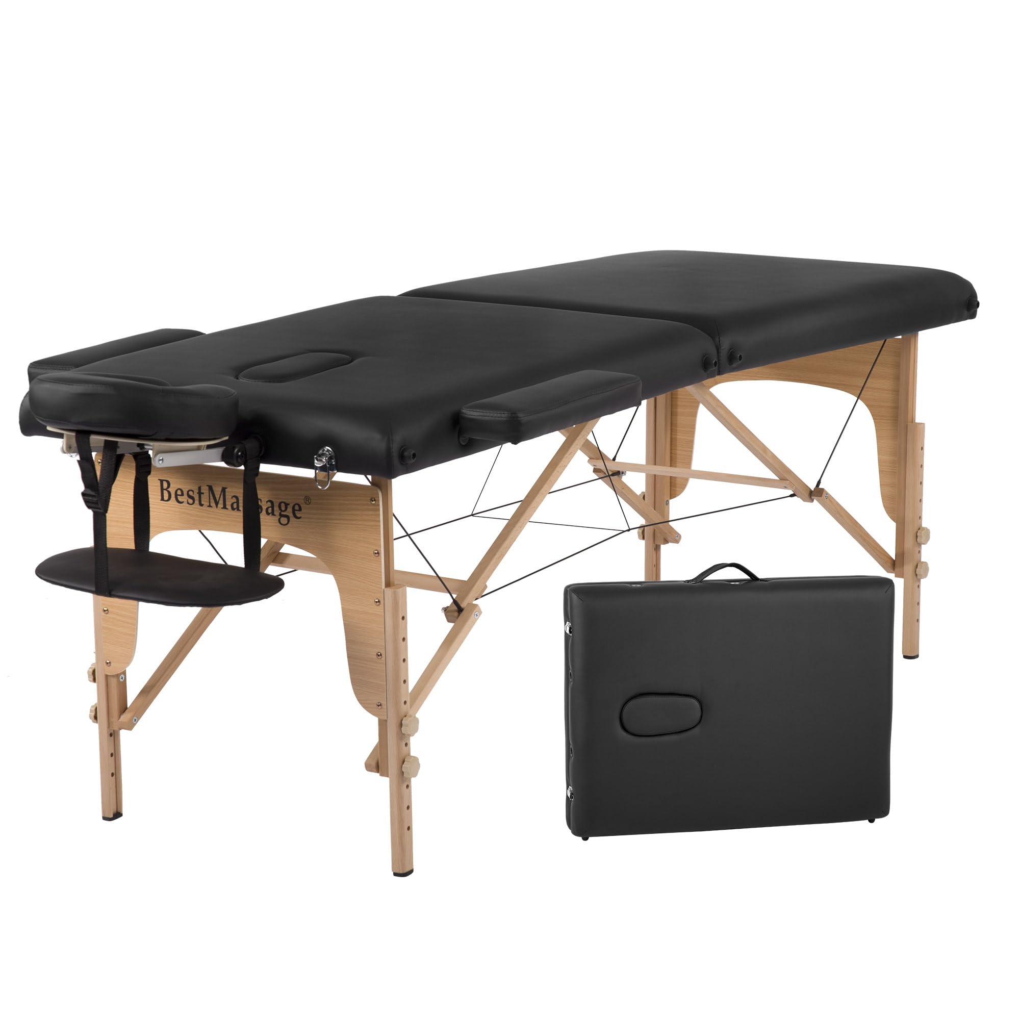 PayLessHere Portable Massage Table Massage Bed 73”Lx28”W Massage Tables 2 Fold Height Adjustable Massage Table Spa Bed Tattoo Bed with Carry Case Facial Cradle Salon Bed, Black-image-46
