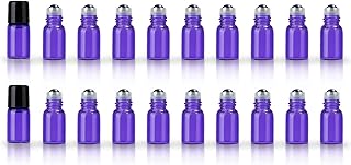 ZbFwmx 20 Pack Set 2ML(5/8 Dram) Micro Mini Glass Roll-on Glass Bottles Refillable Slim Sample Vial Empty Aromatherapy Perfume Bottles(Purple)