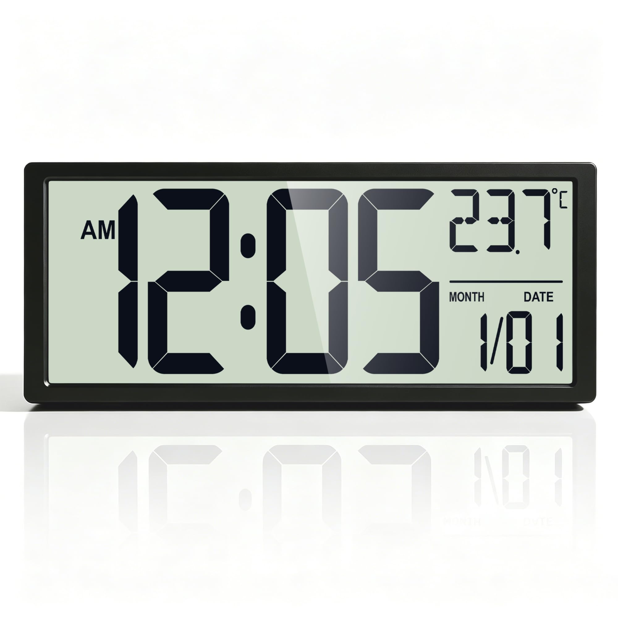 16" Digitale Wanduhr, batteriebetrieben mit großer LCD-Anzeige und großen modernen Ziffern, dekorative Uhr mit Alarm, Datum, Kalender, Temperatur für Senioren, Schlafzimmer, Wohnzimmer, Küche