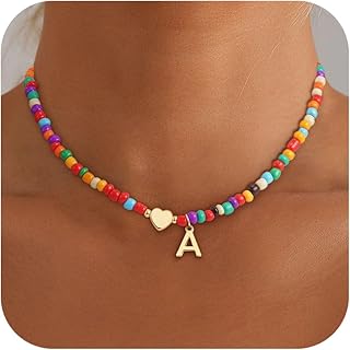 Christmas Gifts for Grandkids Teens Girls - Colorful Beaded Initial Necklace Teen Girl Gifts Trendy Stuff Dainty Letter Choker Necklace Stocking Stuffers for Teen Girls Women Jewelry