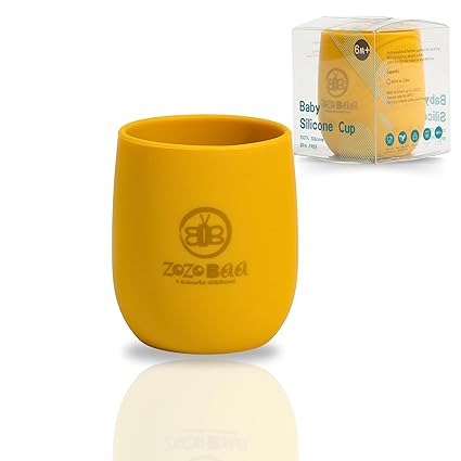 ZoZoBaa Silicone Baby Drinking Cup with Easy Grip | Multipurpose Tiny Cups for Infant's First Stage Training | Bpa-Free, Unbreakable Non Sippy Cup for Toddlers (Mango Yellow)