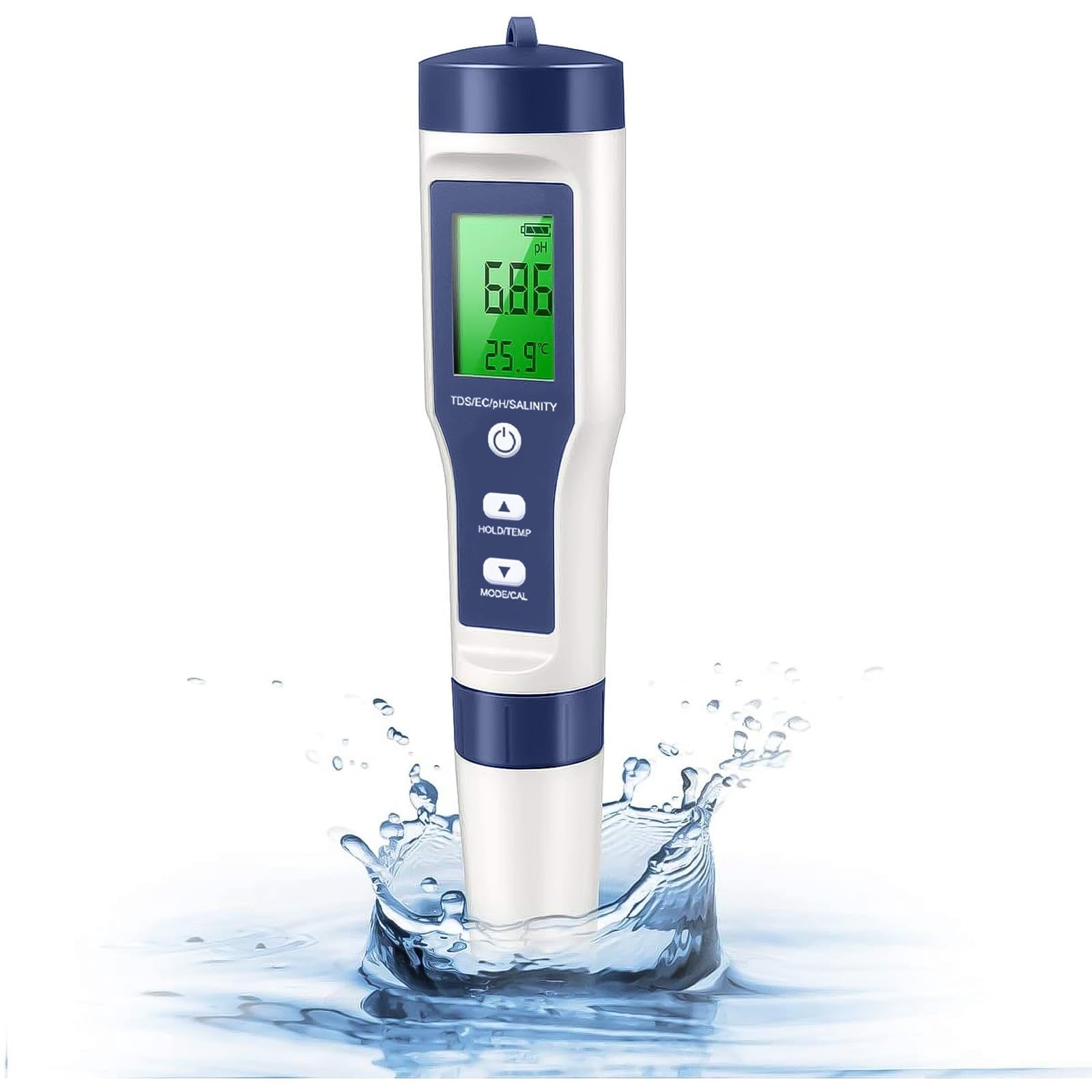 Testeur TDS, pH Mètre 5 en 1 pH Metre Piscine et Testeur Piscine Electronique, Mesure TDS/pH/Salinité/EC/Température, Écran LCD Rétroéclairé, Pour Piscine, Eau Potable, Hydroponie, Aquarium