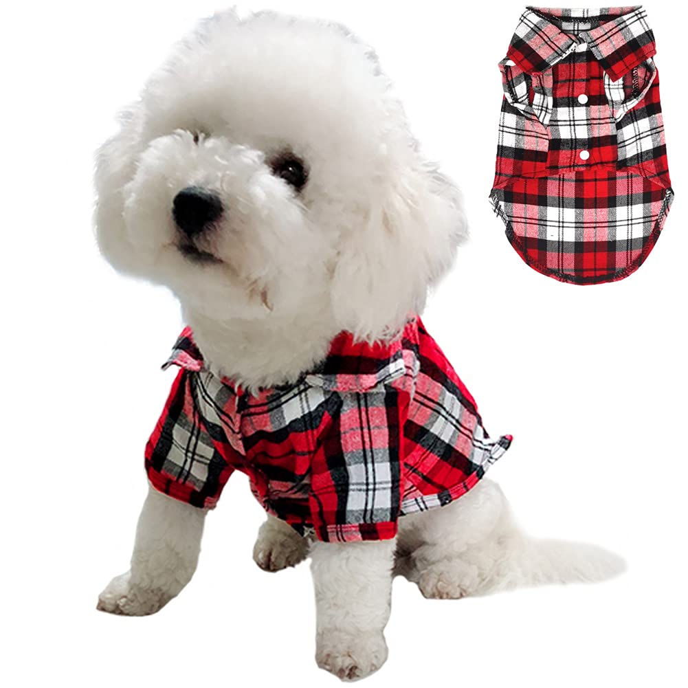 Qidelong Dog Plaid Shirt Puppy Grid Clothes, Classic Dogs Apparel Basic Polo T-Shirt Pet Outfits, for Extra Small Small Medium Large Boy Girl Doggy Dogs and Cats Kitty Kitten (X-Large, Red)