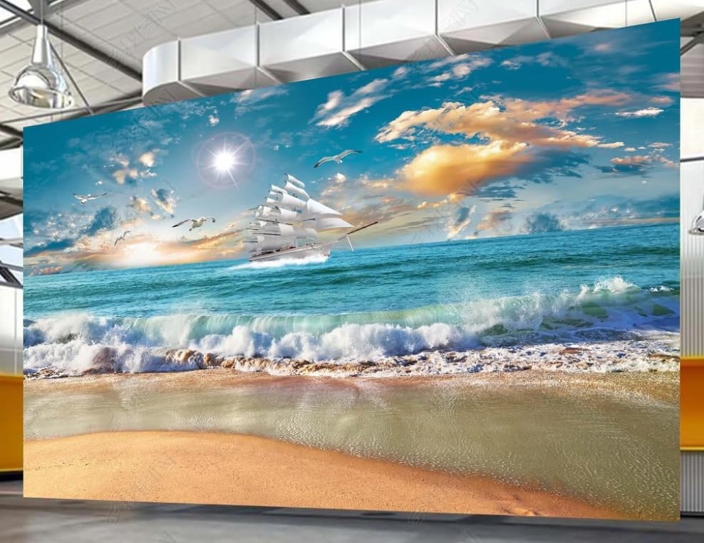 Papier peint intissé vagues vue mer poster géant mural salon chambre 200x140