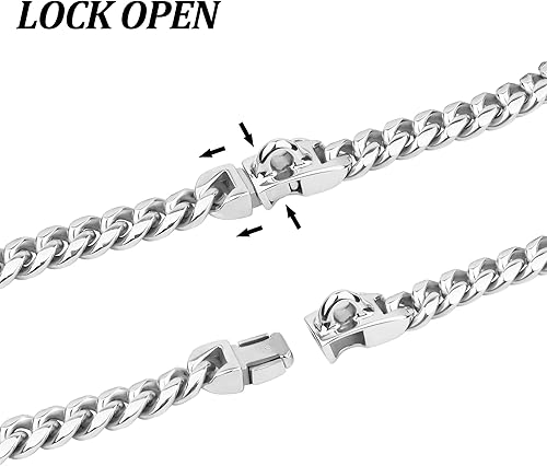 Miniatura 5 de Collar resistente para mascotas, cadena de perro de plata con eslabones cubanos para perro, cadena de metal de acero inoxidable fuerte para perro,