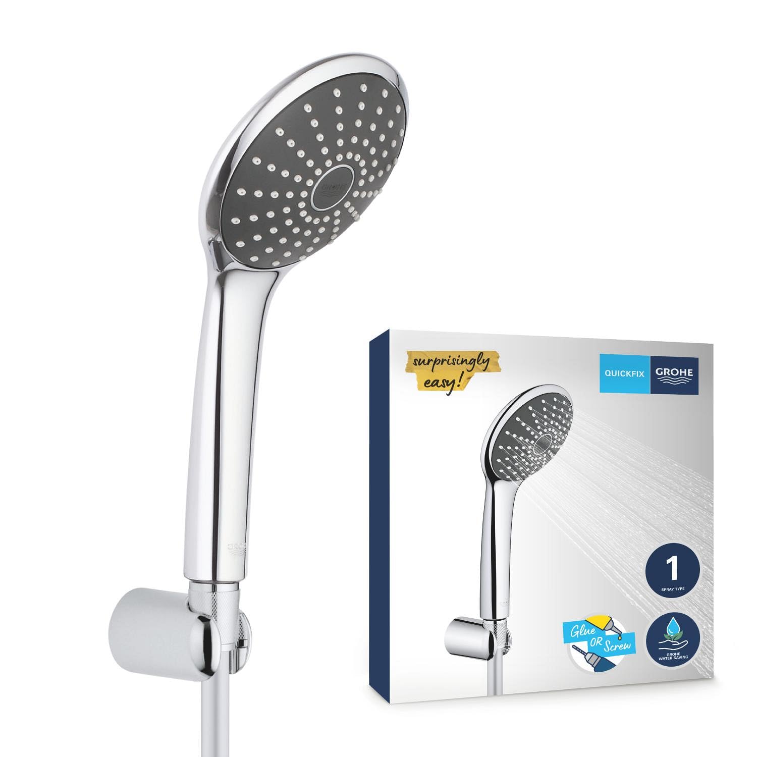 Grohe 27324000, Set Doccia Monogetto con Supporto a Parete