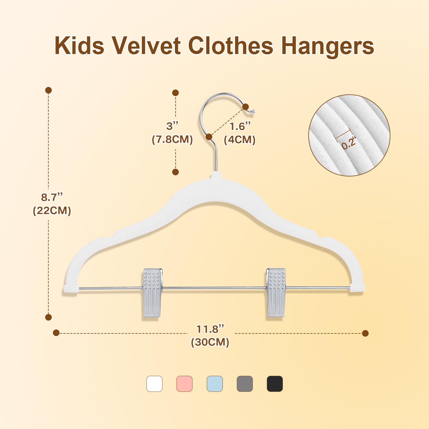 Appendiabiti per Bambini con clip, 30cm Grucce per Bambini con Ganci Girevoli a 360°, Grucce di Velluto Antiscivolo per Camicie, Pantaloni, Gonne, Abiti, Giacche, Cappotti 14 Pezzi (Bianco)