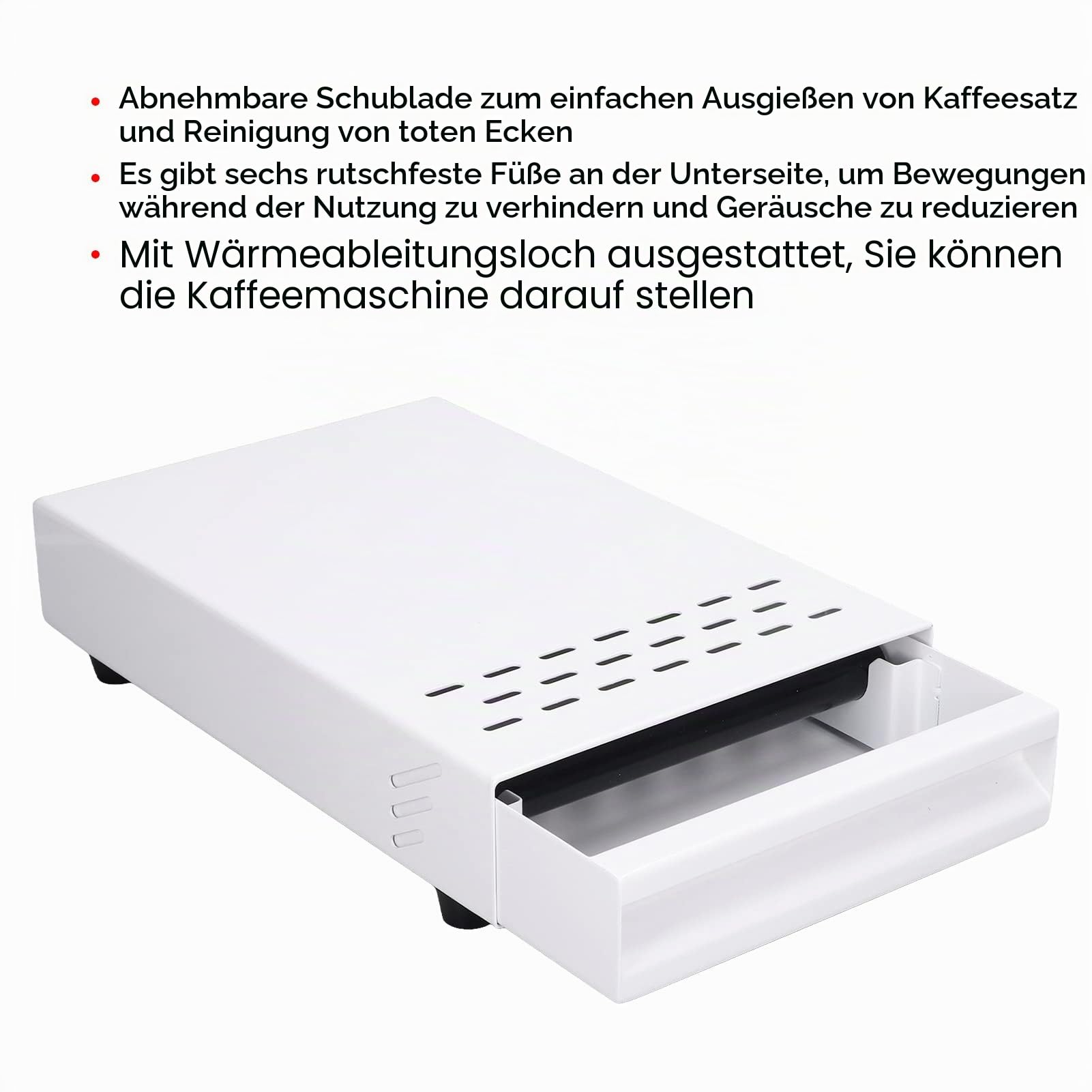 Wakects Kaffee-Klopf-Box-Behälter, Edelstahl-Gummi-Kaffeemehl-Klopf-Box-Rest-Pulver-Eimer-Schublade Verdickter Espresso-Satz-Behälter für Home Cafe Shop 7,1 X 11 X 2 Zoll(Weiß)