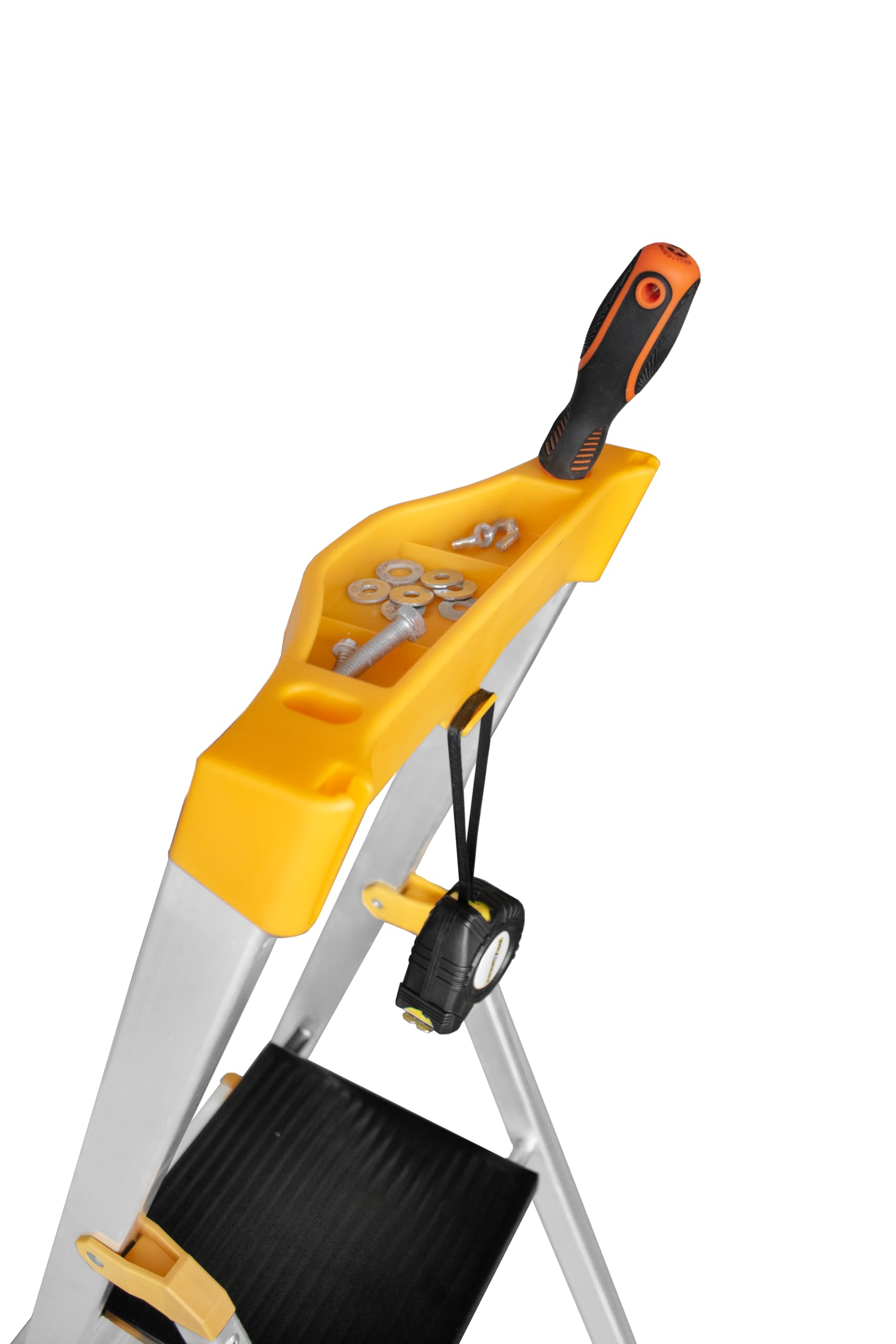DRABEST Escabeau 7 Marches Pliable - Échelle en Aluminium - Escabeau Pliant avec Porte-Outils et Marches Extra Larges 120 mm avec Surface Antidérapante - Capacité de Charge 150 kg