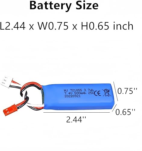 Miniatura 3 de Batería Lipo de 7.4V 2S 25C 500mAh recargable Lipo batería con enchufe JST para escala RC Car Truck y RC Drone Avión 2 Pack con cargador USB