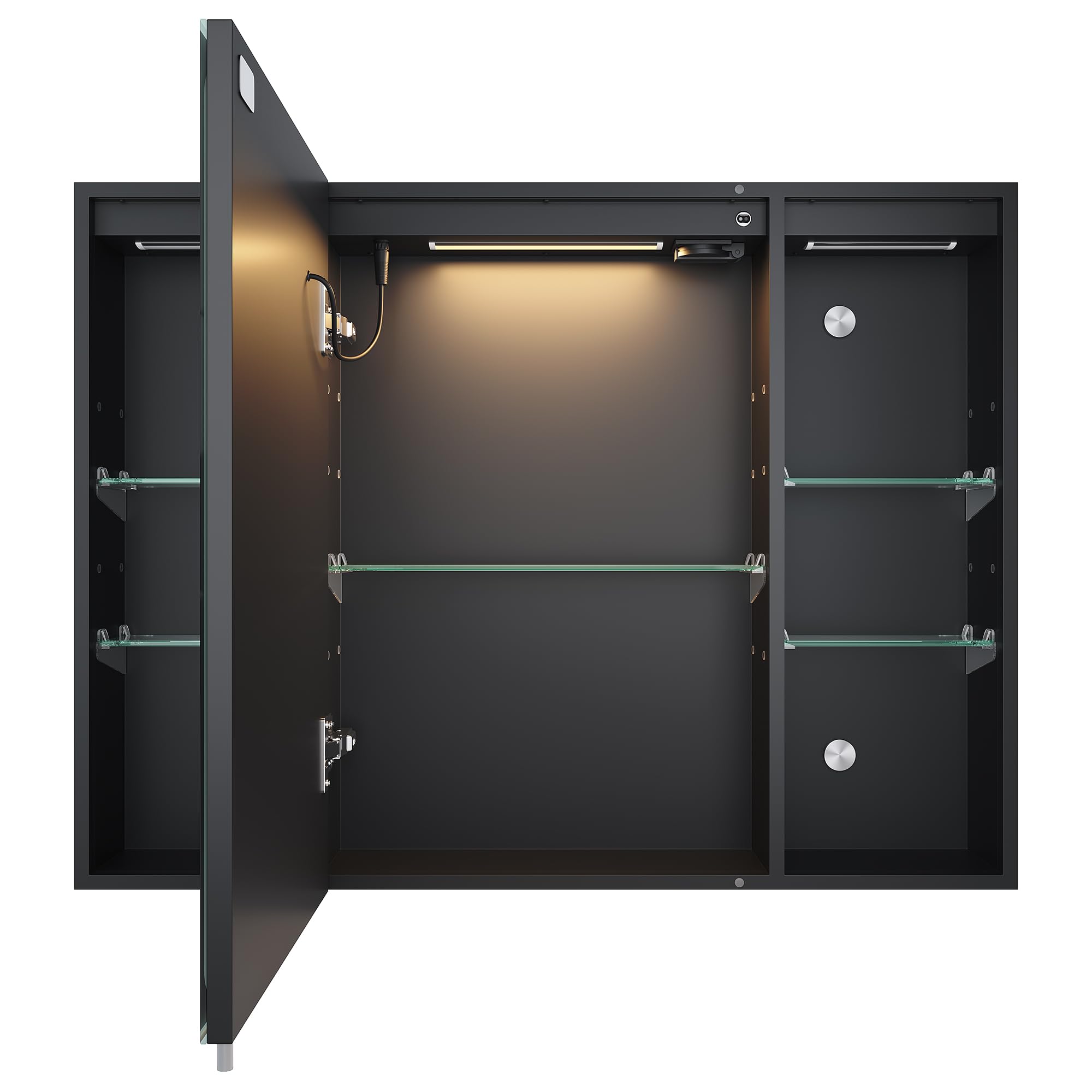 SONNI Spiegelschrank Bad mit Beleuchtung und Lagerung 80 * 60 cm, LED Spiegelschrank mit Steckdose, Dimmbar, 3 Einstellbare Lichtfarben Beschlagfrei Badezimmer Wandschrank, Medizinschrank Mattschwarz