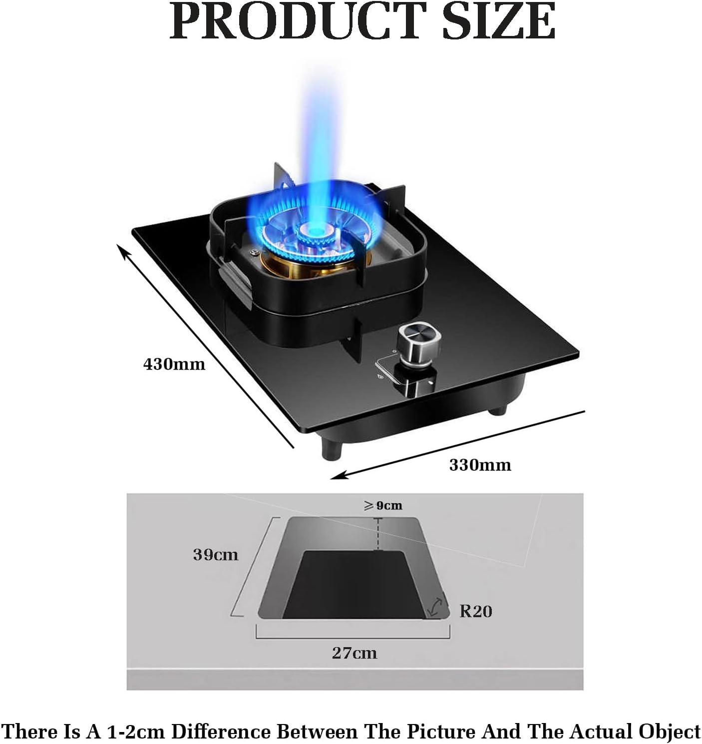 Gas Stove 1 Burner,Countertop 5.2KW,Tempered Glass Dining Table Cooking,with Flameout Protection Device,Gas/LP Conversion(NG)