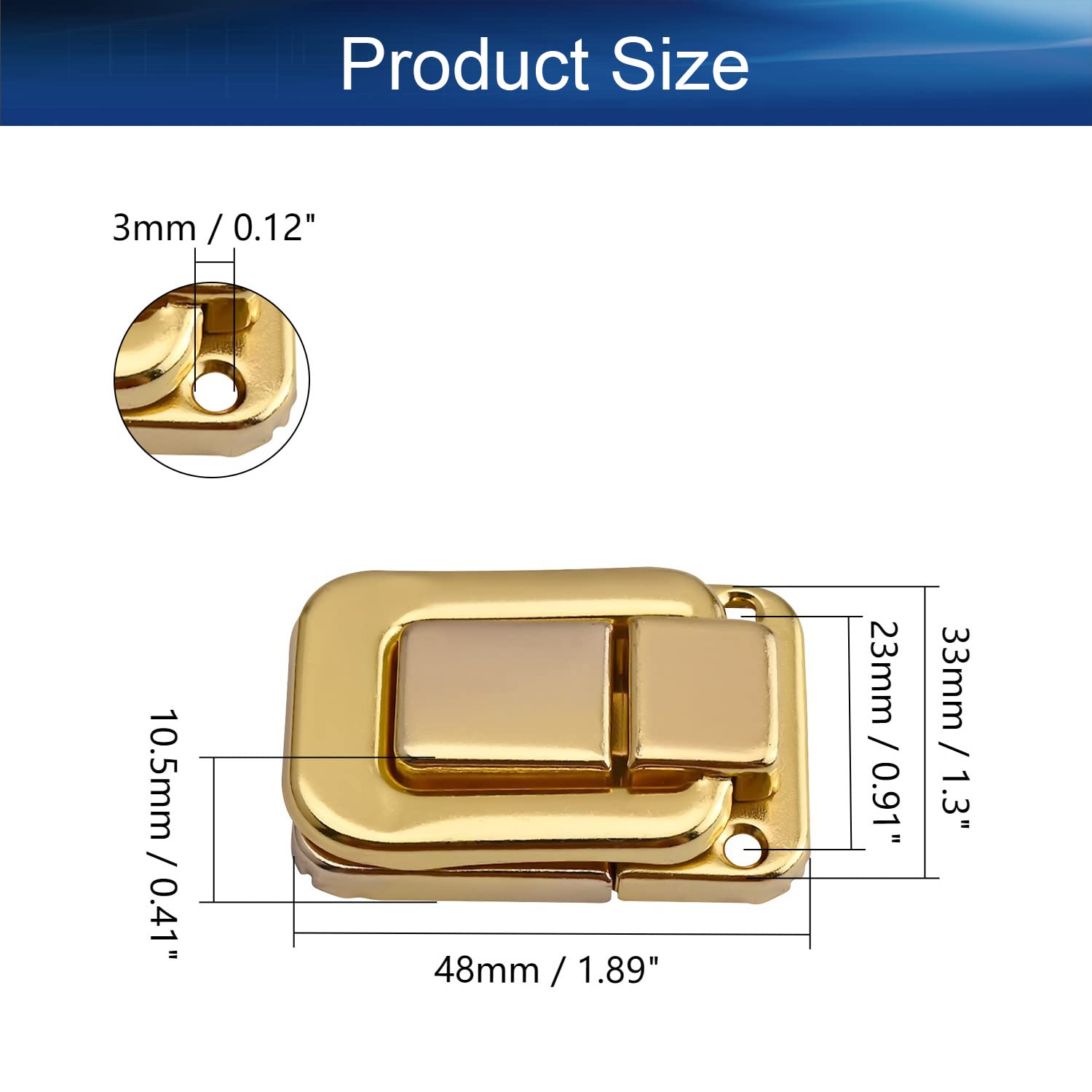 Yinpecly Retro Toggle Catch Lock - 1.89x1.30 Inch Golden Hasp For Suitcase, Trunk, Or Box, 2 Pack (No Screws) - View #6