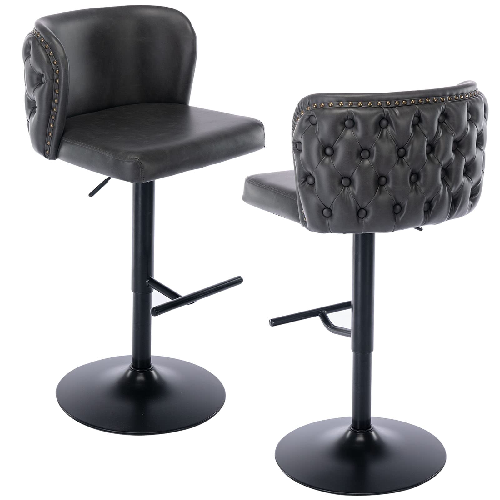 Leather Bar Stools Set of 2?PU Upholstered Swivel Counter Height Bar