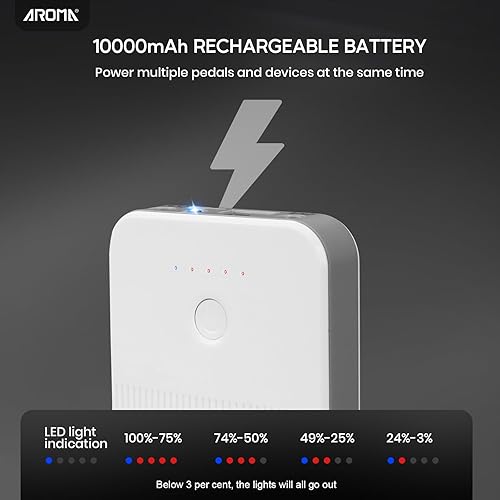 Miniatura 2 de AROMA Batería de pedal de guitarra, fuente de batería recargable con 10000 mAh incorporada para pedal de efecto de 9 V y más dispositivos