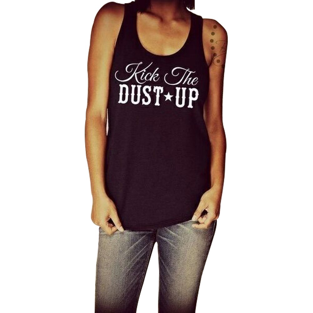 ELENYUN Women's V-neck Tank Tops Kick The DUST UP Letter Printing Vest For Women