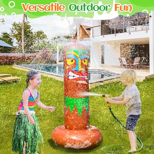 5 Ft Inflatable Sprinkler for Kids, Inflatable Tiki Totem Water Sprinkler Spray Toy Fun Gifts for Adults Outdoor Yard Hawaiian Luau Party Decoration Supplies, Tiki Sprinkler Summer Pool Water Toys