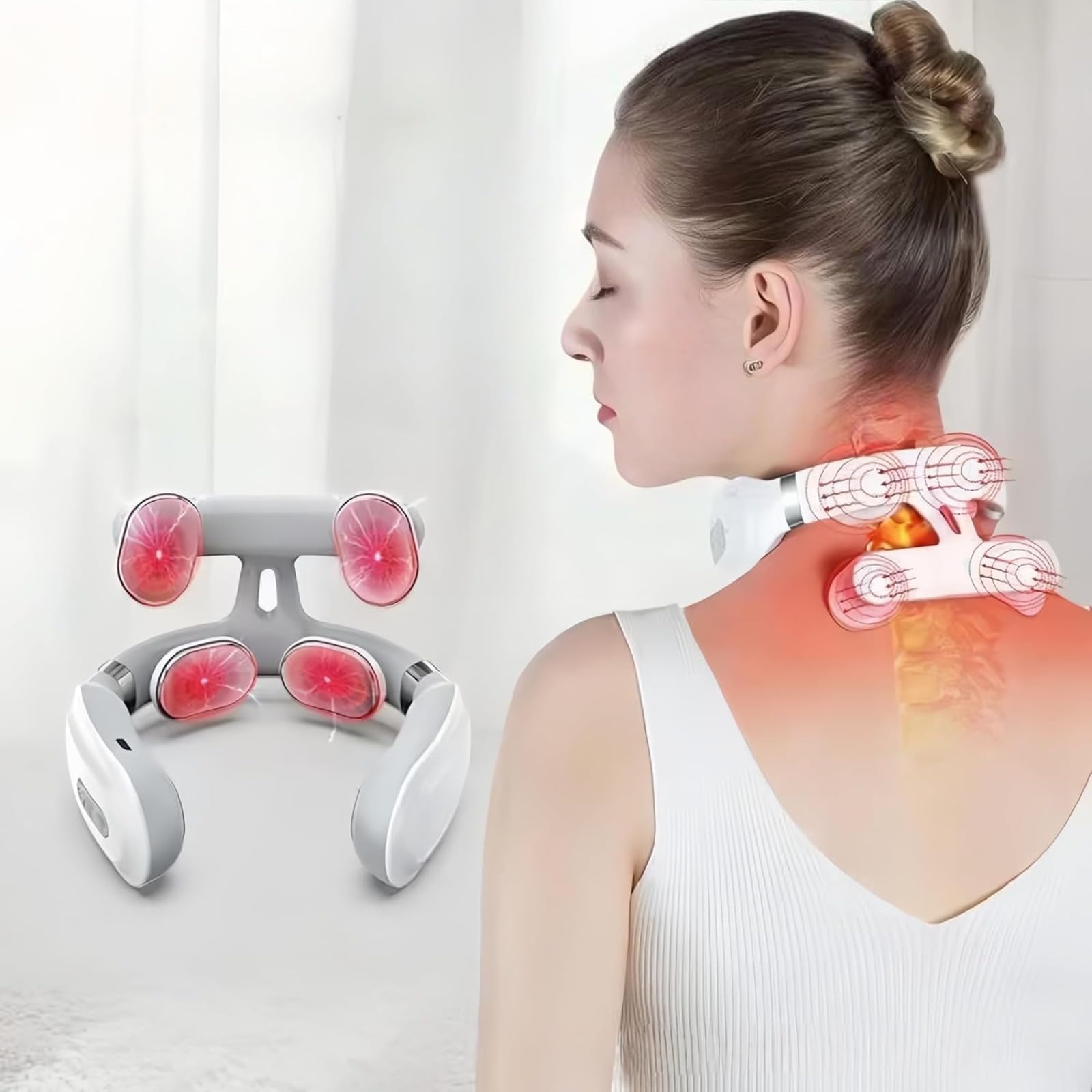 Vertaline Cervirest Massaggiatore Elettrico Cervicale Collo - 4 Teste, Ricarica USB, Riscaldamento, per Domestico, Ufficio