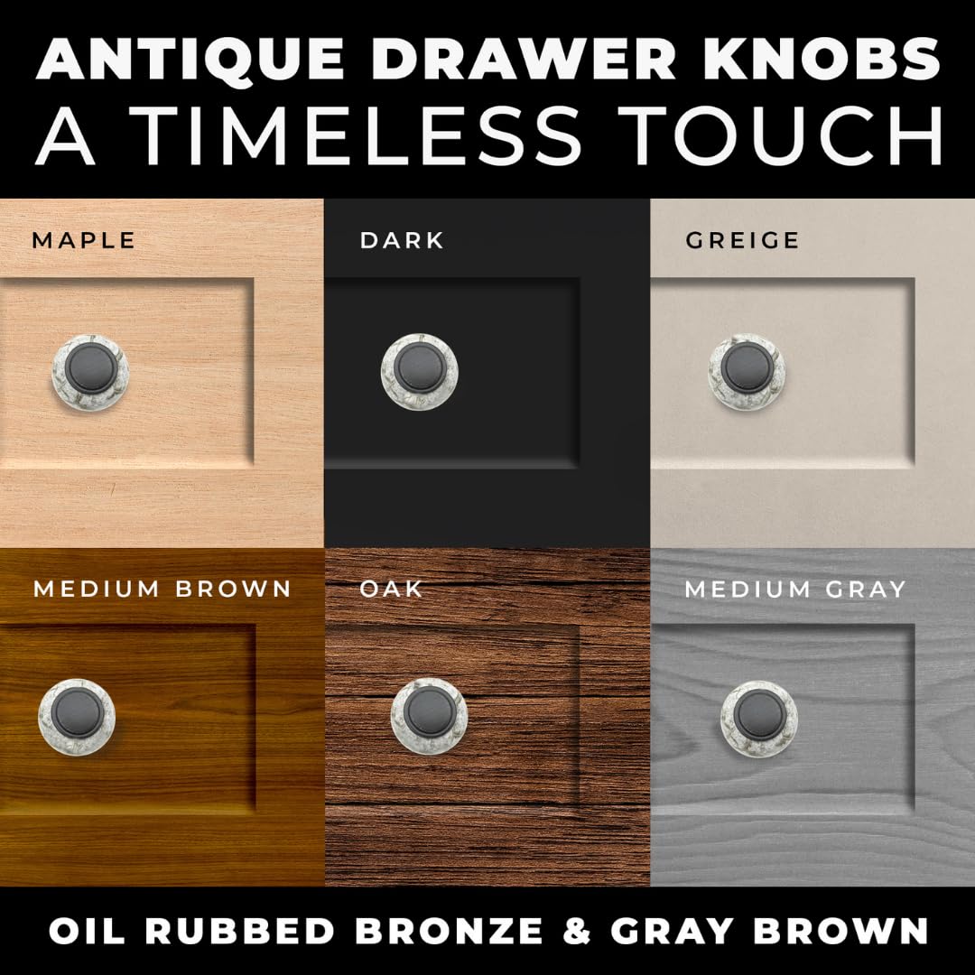 20 pomelli decorativi fai da te in bronzo e granito grigio (ceramica) per armadi, credenze, cassetti per cucina, bagno o ufficio
