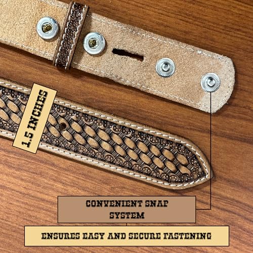Image of DANIEL'S ARTPLANET Western Belt for Men Full Grain One Piece Leather With Buckle Engraved Handmade Tooled 1.5 inch