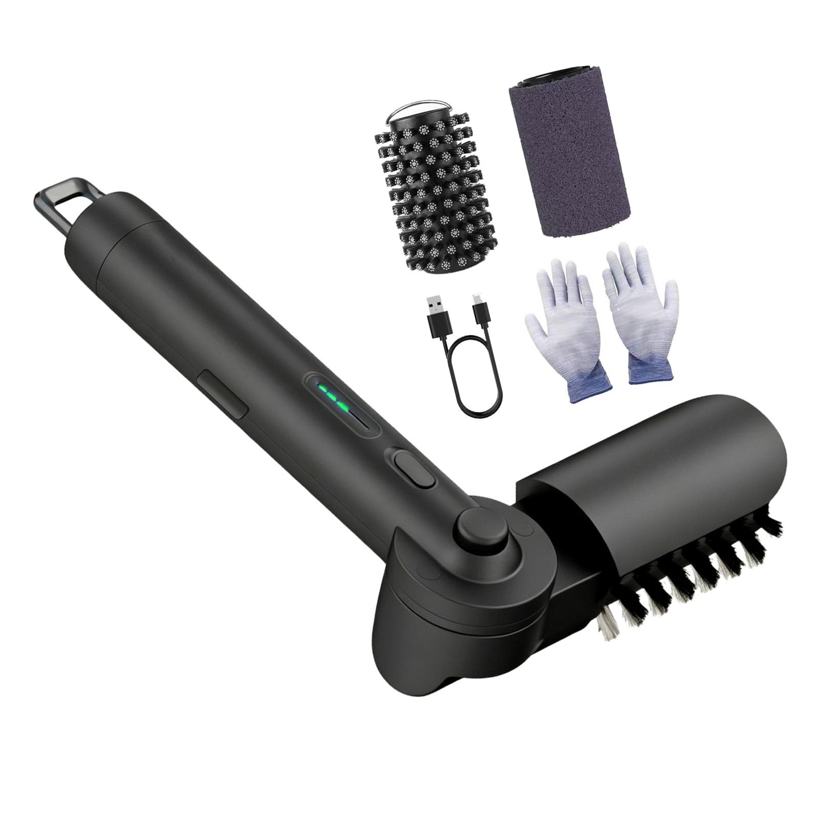 Yhplxyuus Electric Grill Brush Cordless Rechargeable, Type-C BBQ Scrubber with Replaceable Steel Roller and Scouring Pad Heads for Grill Grate Cleanup Brush Patio Maintenance Post Cook Cleanup