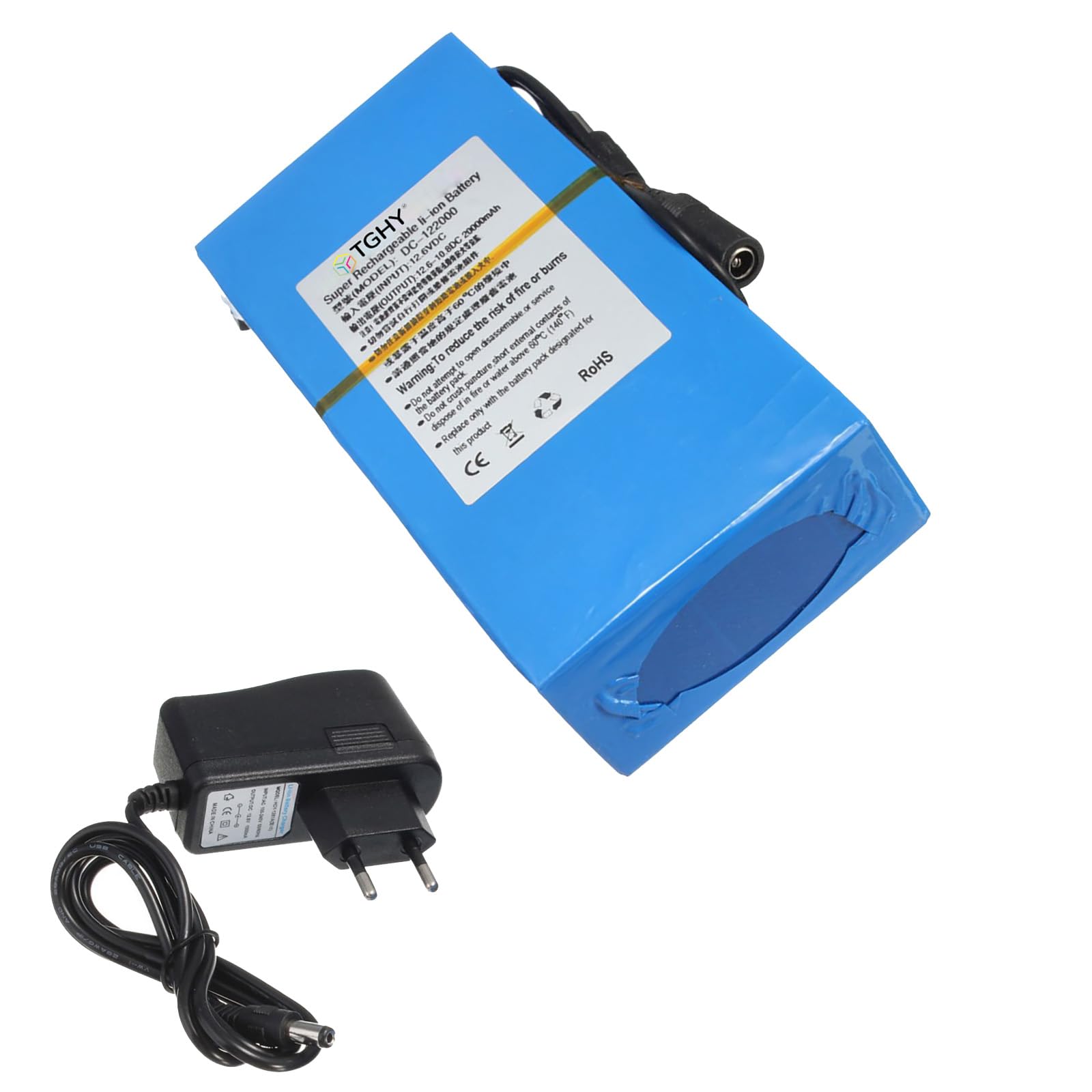 TGHY 12V DC 20000mAh Polymer-Lithium-Akku, 12-Volt-tragbare Akkus mit Ladegerät für LED-Lichtleisten/Alarmanlagen/Außengeräte, Notstromversorgung