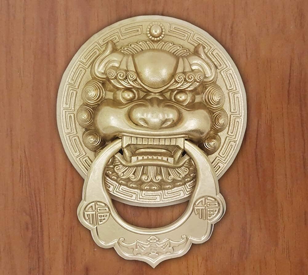 Chinese Classical Door Handle Lions Door Knocker Outdoor Gate Knocker for Front Door Furniture Pull Handle Knobs - Chinese Style Gold Closet Door Handle (24cm Wide)