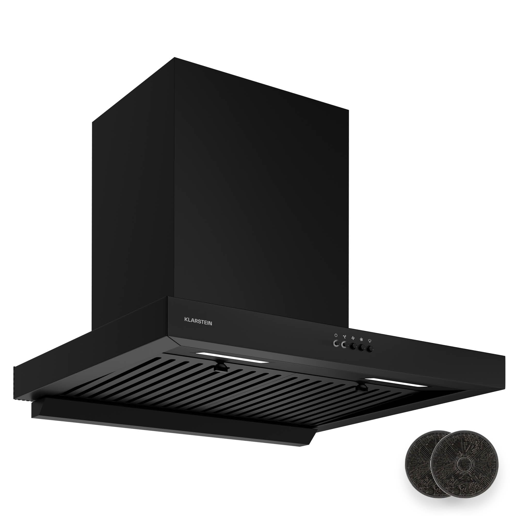 Klarstein AeroClean Hotte Aspirante - 60 cm Hotte murale, Débit 721 m³/h Boost, CEE A++, LED 3800-4200 K, Silencieuse 52 dB, Filtres à chicanes & Charbon, Noire