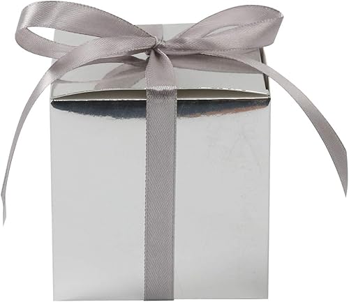 Vista 123 de Cotopher - 100 unidades de cajas de regalo de boda. Cajas de regalo de papel de 7.6 x 7.6 x 7.6 cm. Cajas pequeñas de regalo con cintas. Cajas marino