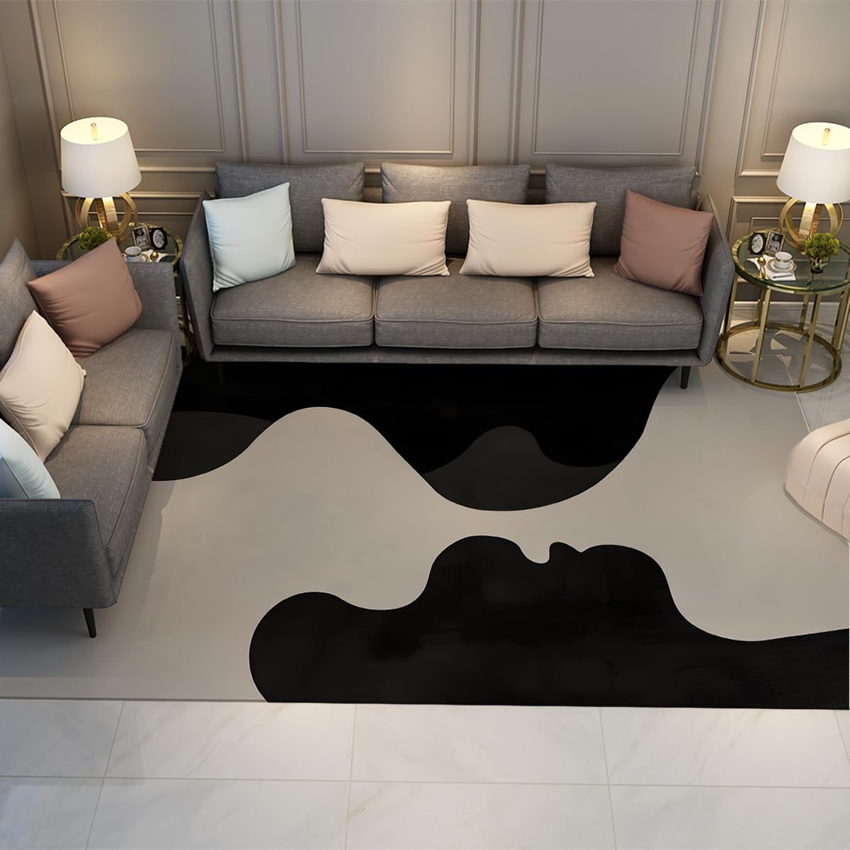 Tapis abstrait noir et gris facile à nettoyer pour grand trafic