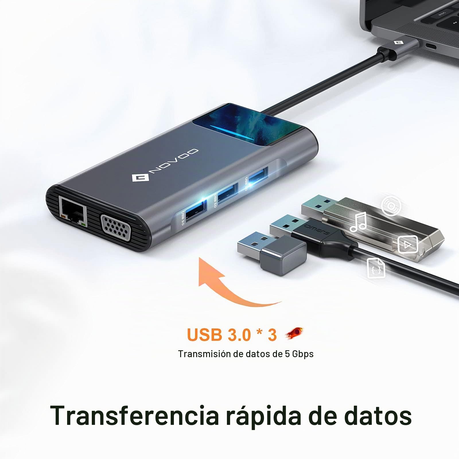 NOVOO Docking Station USB C 9 en 1, HDMI 4K, Ethernet 1Gbps, PD 100W, SD/TF