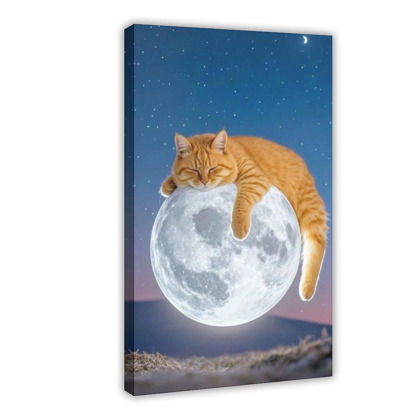 Bareronor Cuddly Moon Cat Canvas Poster Bedroom Decor Landscape Office Room Decor Gift 24" L X 36" W