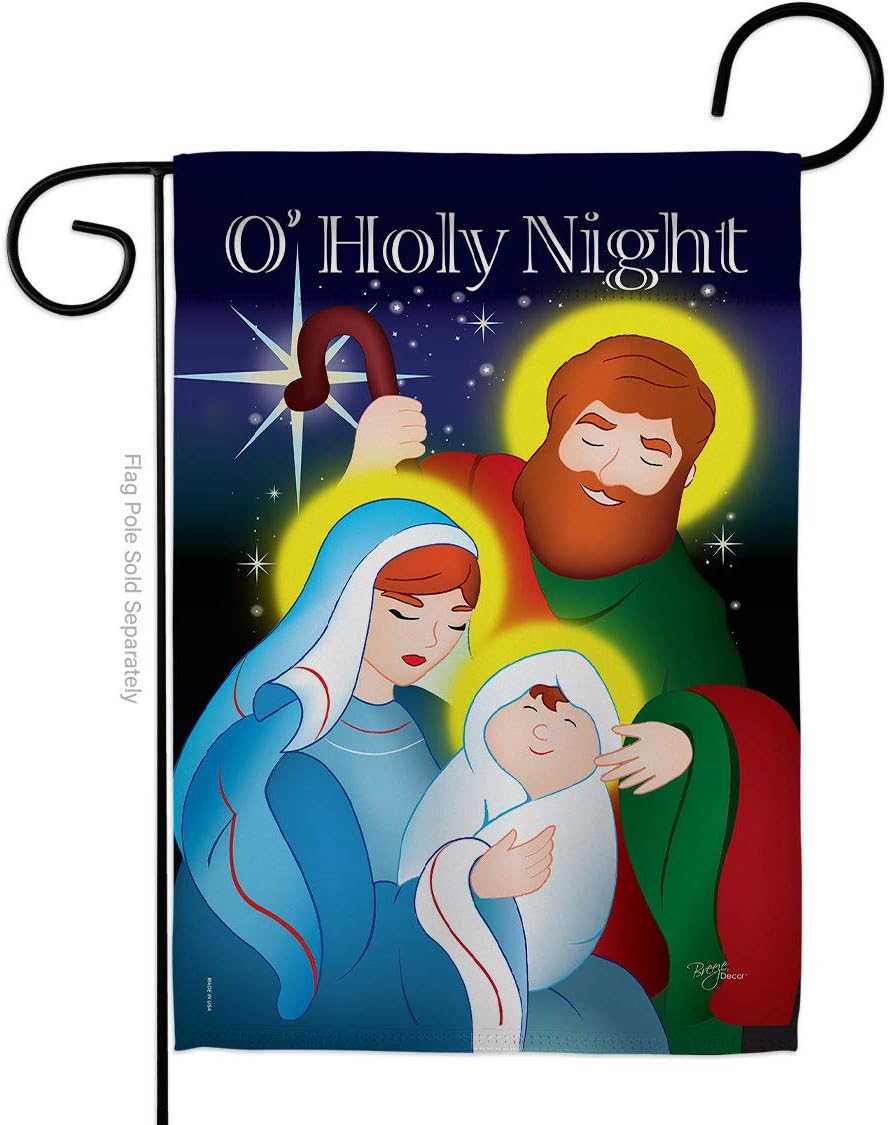 O Holy Night Burlap Garden Flag Wintertime Nativity Three King Religious Family Season Christian Small Decorative Gift Yard House Banner Double-Sided Made In USA 13 X 18.5
