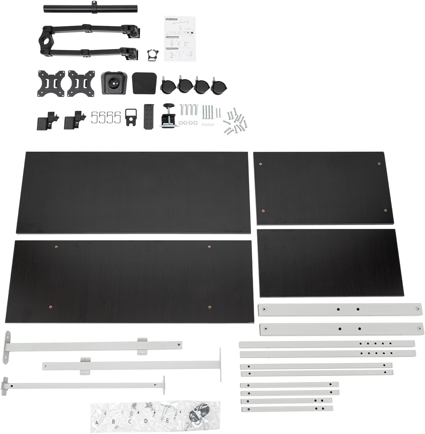 All components of the Gdrasuya10 Rolling Standing Desk laid out for assembly.