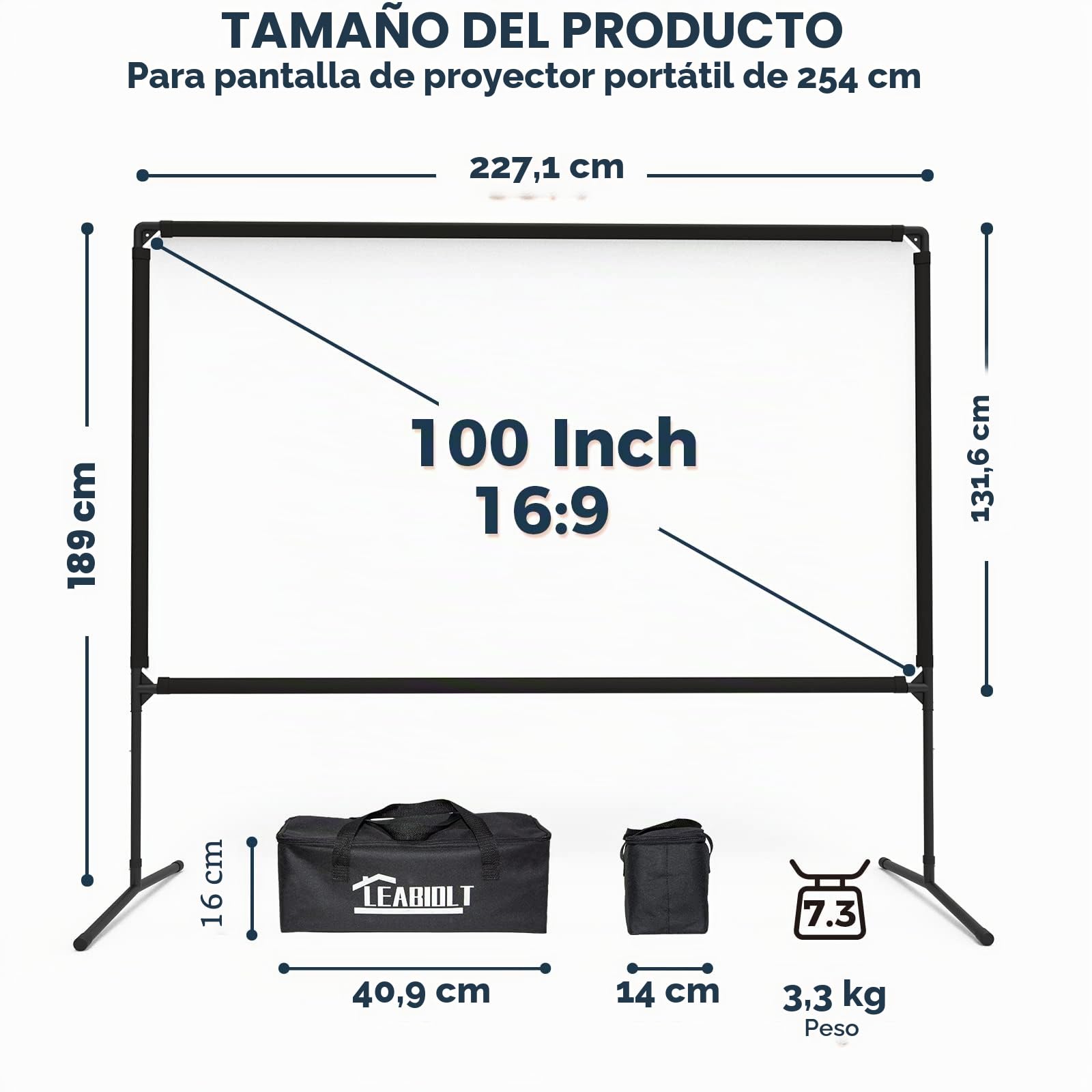 Pantalla de proyector con soporte, pantalla de proyector al aire libre de 100 pulgadas y soporte, pantalla de película exterior gruesa sin arrugas y marco resistente para cine en casa...