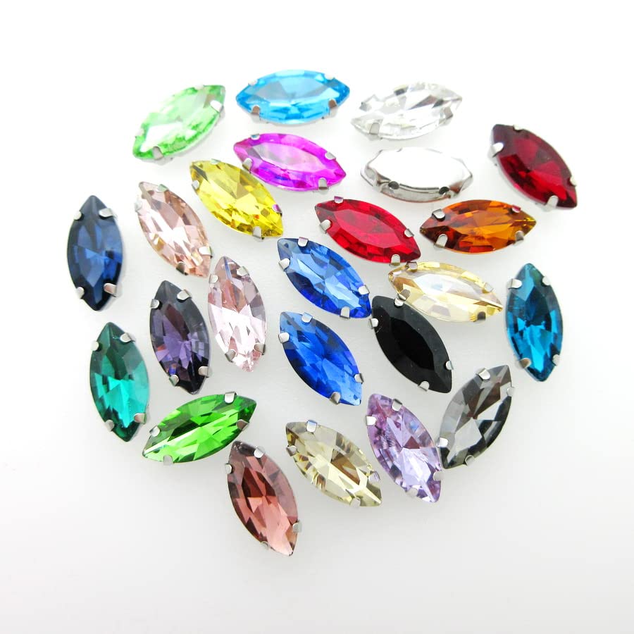 Colorful Glass Crystal Silver Claw 8 Sizes Nice Colors Horse Eye Navette Marquise Shape Sew On Rhinestones Garment Bags Diy Trim - (Color: A19 Lt Topaz/Size: 17X32Mm 10Pcs)