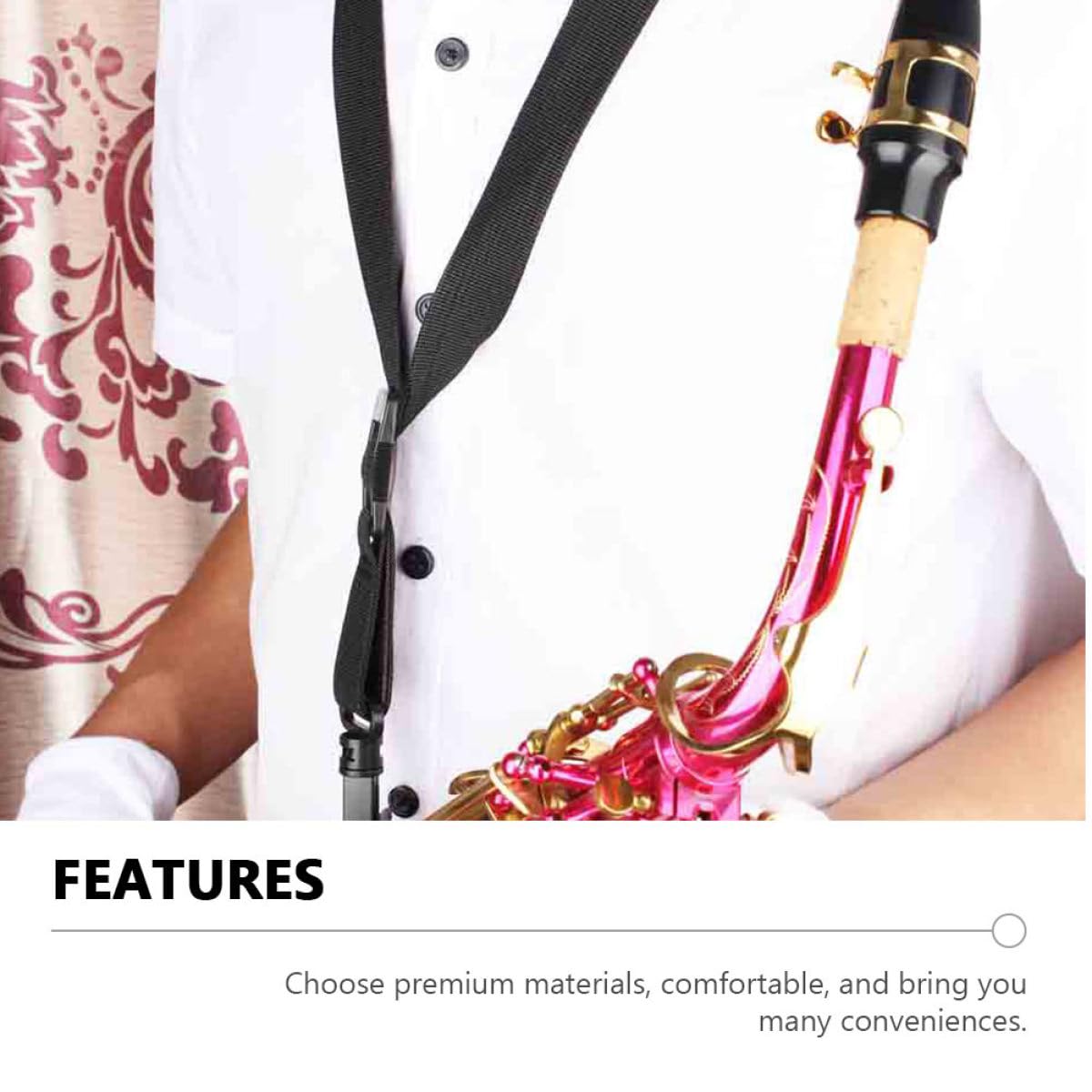Abaodam Sangle Simple en Coton Noir pour Saxophone Alto et Ténor Sangle de Cou Confortable Accessoire Suspendre pour Instrument de Musique Fournitures pour Saxophones Harnais Pratique