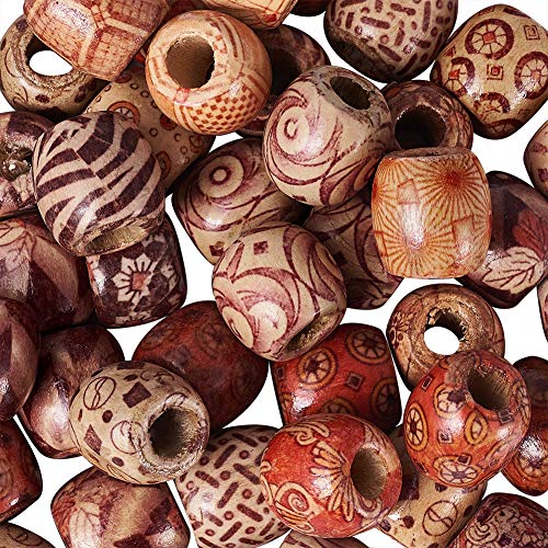 Pandahall 50Pcs Assorted Painted Drum Round Wood Beads Large Hole Beads Barrel Wooden Beads Loose Spacer 0.6Inch Diameter For Jewelry Bracelet Making Hole 0.3Inch #TOP2