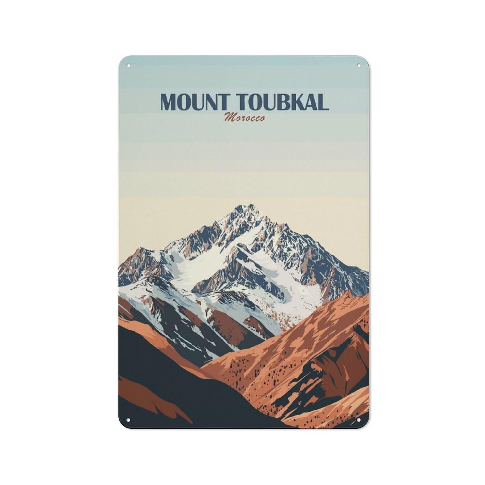 Junmoney Style-2 Tin Wall Plaque 30X20cm With Mount Toubkal Morocco Landscape Art For Studio Or Craft Room, Suited To Studio Decor Lovers